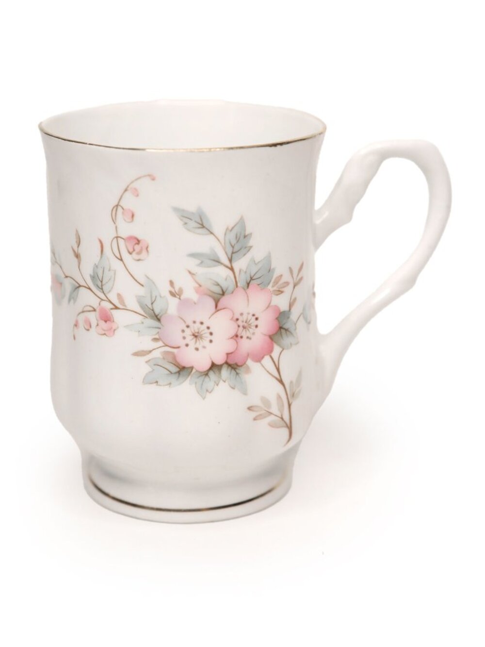 Hitkari Potteries India Bone China Floral Pink Flower Footed Mug Cup Coffee